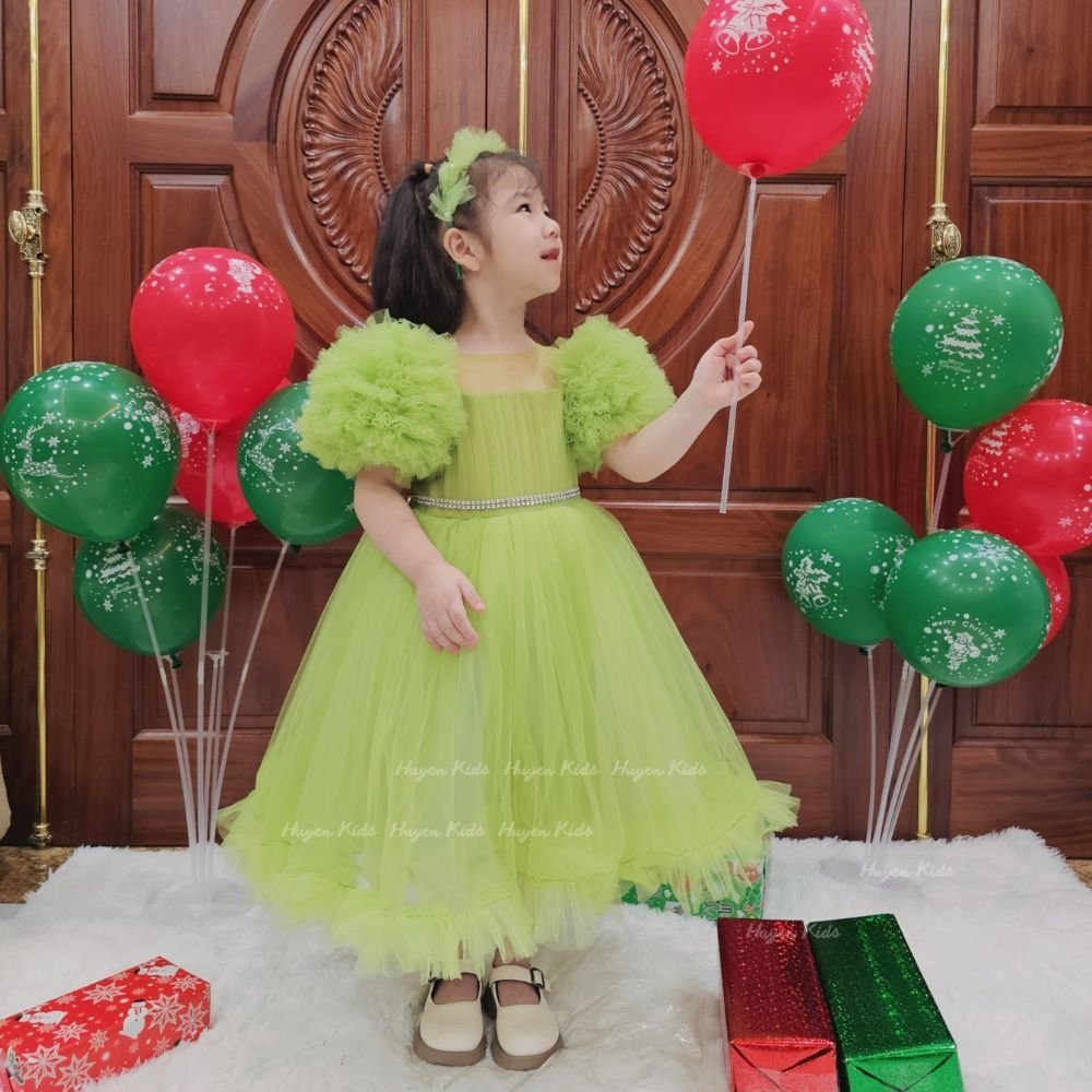 Váy Công Chúa Tay Phồng Mây Siêu Xinh Cho Bé, Đầm Công Chúa Cao Cấp Tặng Kèm Bờm ChipKids