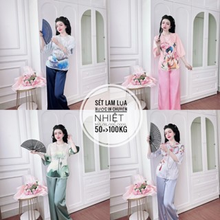 Bộ Lam Đi Chùa - Bộ Lụa Xước Đi Chùa Hoạ Tiết In CHuyển Nhiệt Cao Cấp Bigsize Kim Ngân 50kg đến 100kg (M/L/XL/XXL/XXXl)