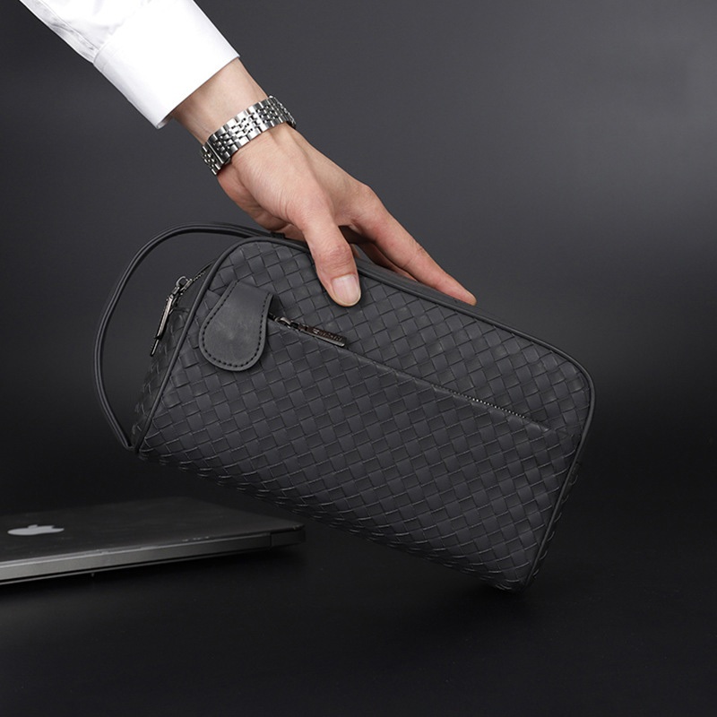   Freeship  Clutch cầm tay nam da thật; Túi golf nam da bò thật CL155VB  Đen da đan  - 100% da thật BH 3 năm 