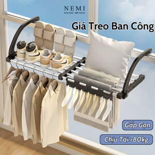 Giá phơi đồ ban công, kệ treo ban công kéo rút thông minh, trang trí để cây phơi đồ gấp gọn không khoan đục