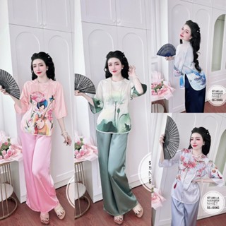SBL135 Bộ Đồ Lam Bộ Lụa Xước Đi Chùa Hoạ Tiết In CHuyển Nhiệt Cao Cấp Bigsize Quỳnh Anh  50kg đến 100kg (M/L/XL/XXL/XXXl