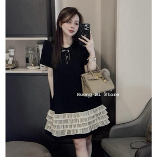 Váy cổ nơ kim sa chân bèo sm