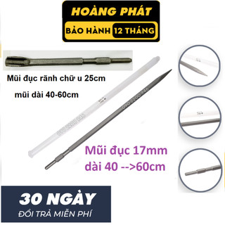 Mũi chuyên đục bê tông 17mm dài 40cm - 60cm | mũi đục 17ly dài chống đau lưng | mũi đục 17ly nhọn | mũi đục 17 dẹt bẹt