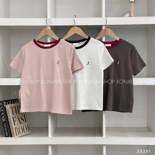 Áo thun   form vừa XONXEN SHOP QUY NHƠN  thêu người ngồi ghế cổ viền màu,chất thun  mềm mịn mã 33251