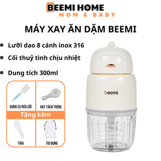 Máy xay ăn dặm cho bé Beemi Máy xay cầm tay xay siêu mịn cối thuỷ tinh 8 lưỡi dao inox 316 dễ dàng xay thịt cá rau củ