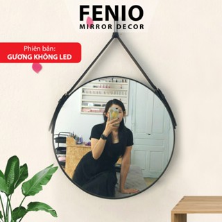 Gương treo tường decor phòng ngủ FENIO Decor, gương trang điểm có 4 MÀU SẮC viền hình tròn hình vuông dây da dây thừng