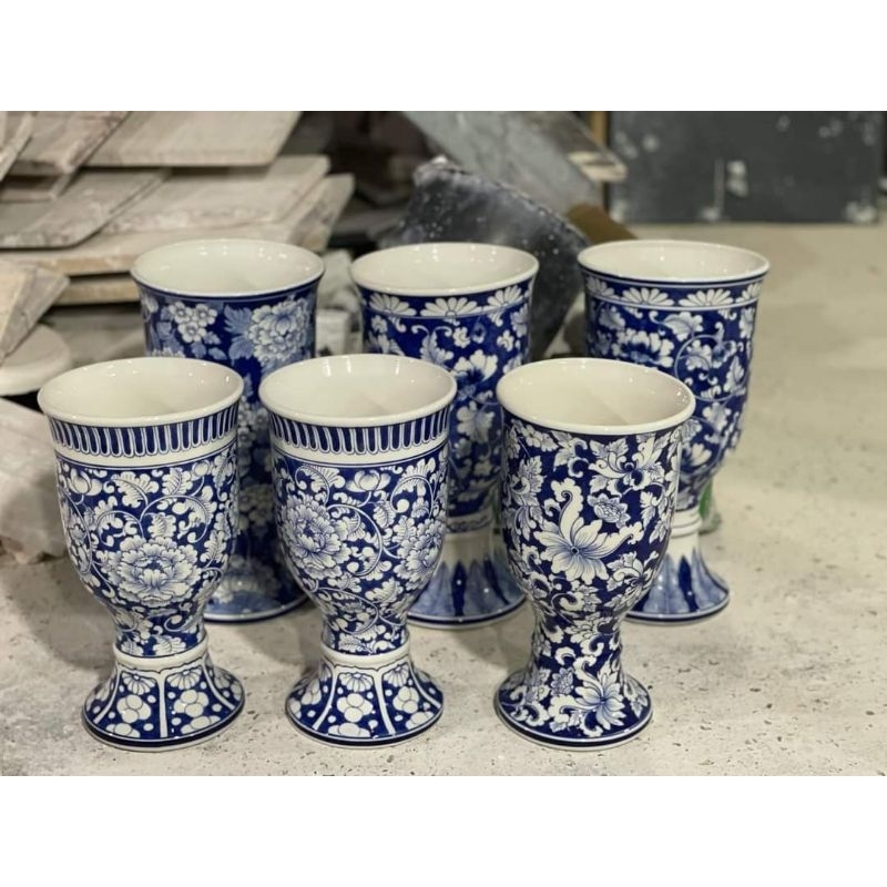 Bình hoa men lam hoa dây vẽ tay kĩ Bát Tràng, lọ hoa cao cấp Bát Tràng