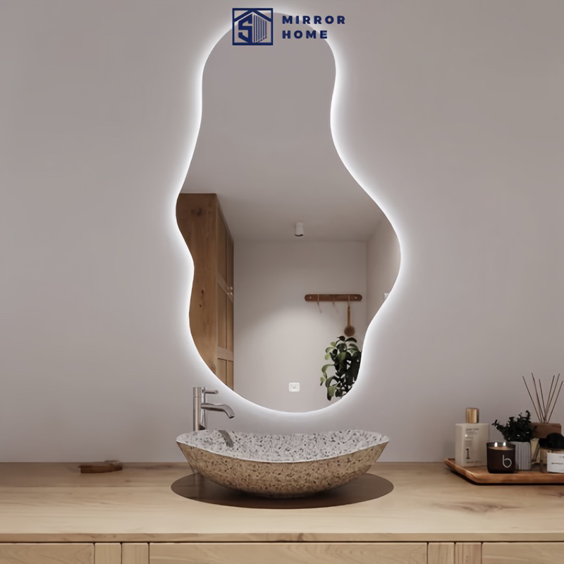 Gương hạt đậu, gương lượn sóng đèn led cảm ứng cao cấp decor phòng , quán cafe MIRROR HOME