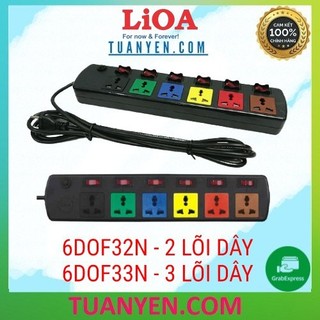 Ổ cắm điện 3 chấu đa năng LIOA 6 ổ cắm 6 công tắc công suất 2000 watt dây dài 3 mét 6DOF32N - 6DOF33N