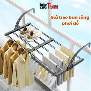 Giá treo ban công kéo rút thông minh, kệ treo ban công trang trí để cây phơi đồ gấp gọn không khoan đục
