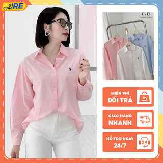 Áo sơ mi Polo nữ cổ đức dài tay thêu hình ngựa mặc đi học đi chơi C&H Clothing