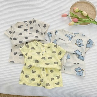 Bộ cộc đũi cổ trụ nhiều gấu chất đũi xốp cho bé trai _ bé gái , bộ cộc tay cho bé từ 6-18kg minkysun