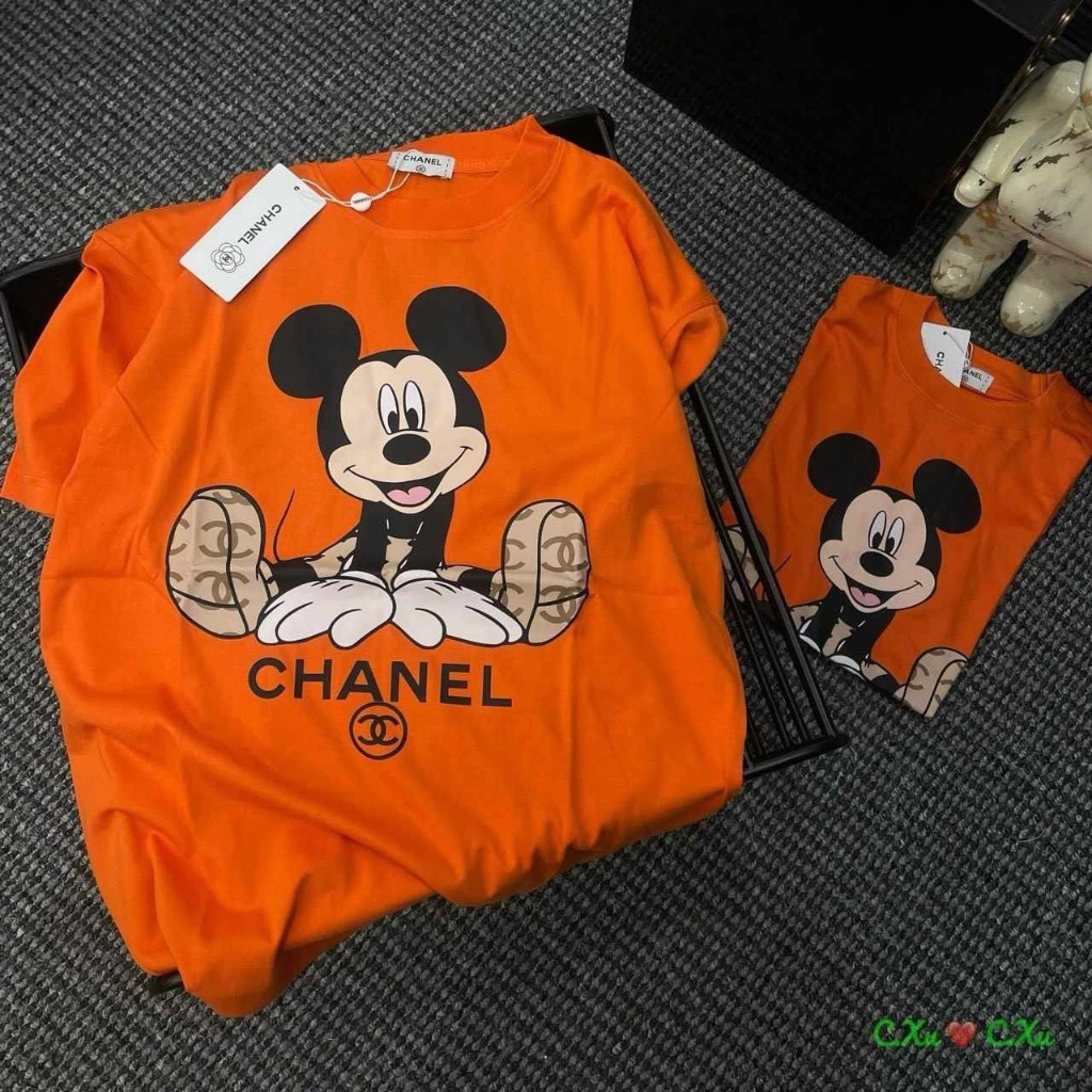 Áo phông Mickey cam chất cotton su túi zip form 40-68kg