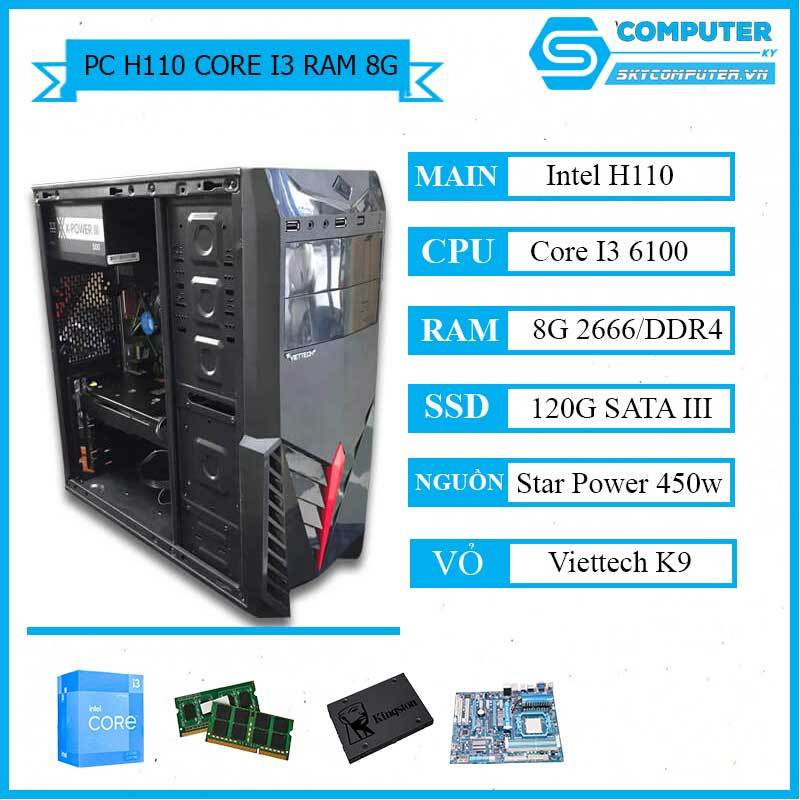 cây máy tính like new h110/i5-6400 i3-6100/ ram 8G / ổ ssd 120 card hình 2G chuyên game