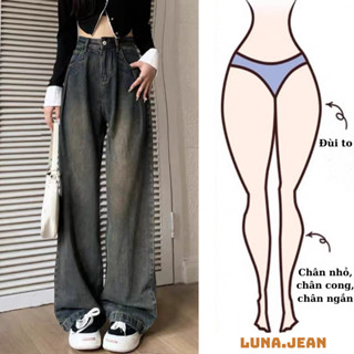 Quần jean nữ retro baggy CẠP CAO ống suông rộng LUNA, quần bò nam đen loang chất jeans cao cấp top xu hướng 2023