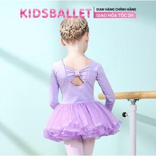 Váy múa ba lê dài tay kidsballet váy múa liền lưng nơ đầm múa ba lê cho bé đầm múa cho bé váy múa cho bé đầm