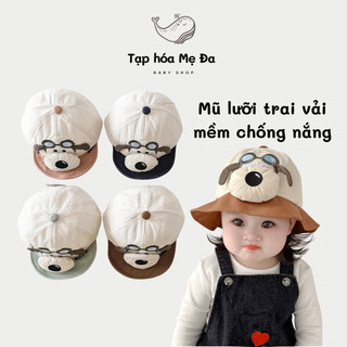 Mũ Nón lưỡi trai vải mềm vành rộng che nắng hình chú chó tài dài đeo kính ngộ nghĩnh cho bé 0-3 tuổi (45-48cm)