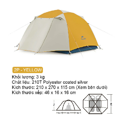 Lều 2 - 3 người, 2 lớp Naturehike CNK2300ZP024