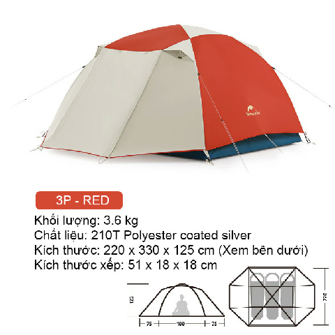 Lều 2 - 3 người, 2 lớp Naturehike CNK2300ZP024