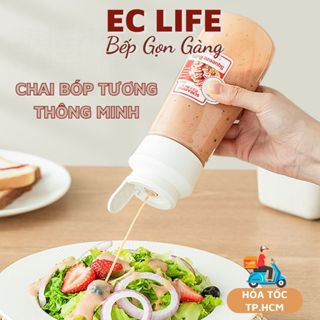 Chai đựng nước sốt tương ót, chai bóp tương ớt tương cà thông minh không dính tương EC Life 0210