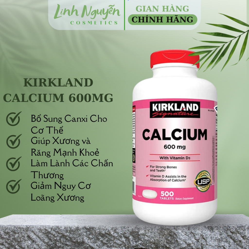 Viên uống bổ sung Canxi Kirkland Calcium 600mg Vitamin D3 - Hàng Mỹ