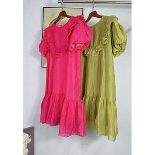 Đầm voan tay phồng phối viền tầng babydoll đầm bầu ảnh chụp