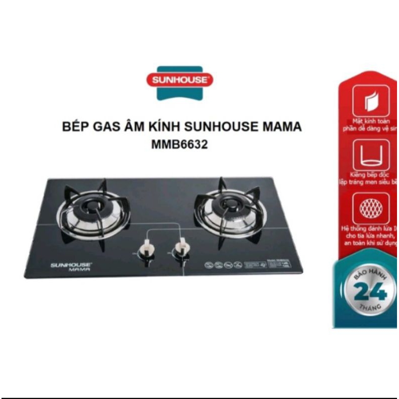 BẾP GAS ÂM  SUNHOUSE MAMA MMB6632-- Bảo hành chính hãng tiết kiệm gas an toàn