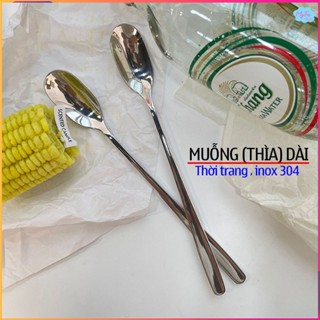 Muỗng thìa cafe dài chất liệu inox 304 không gỉ dày dùng để ăn bánh kem rau củ ăn chè đa năng tiện dụng A01