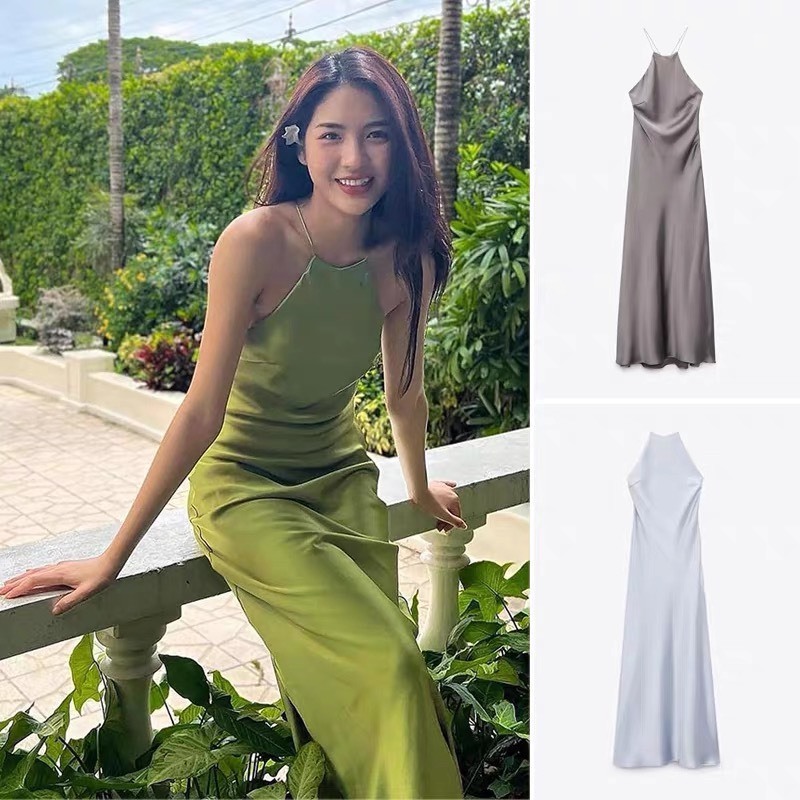Yếm lụa xuất dư ZR cho nữ mẫu mới 2024, đầm lụa cho nữ hàng xuất dư ZR