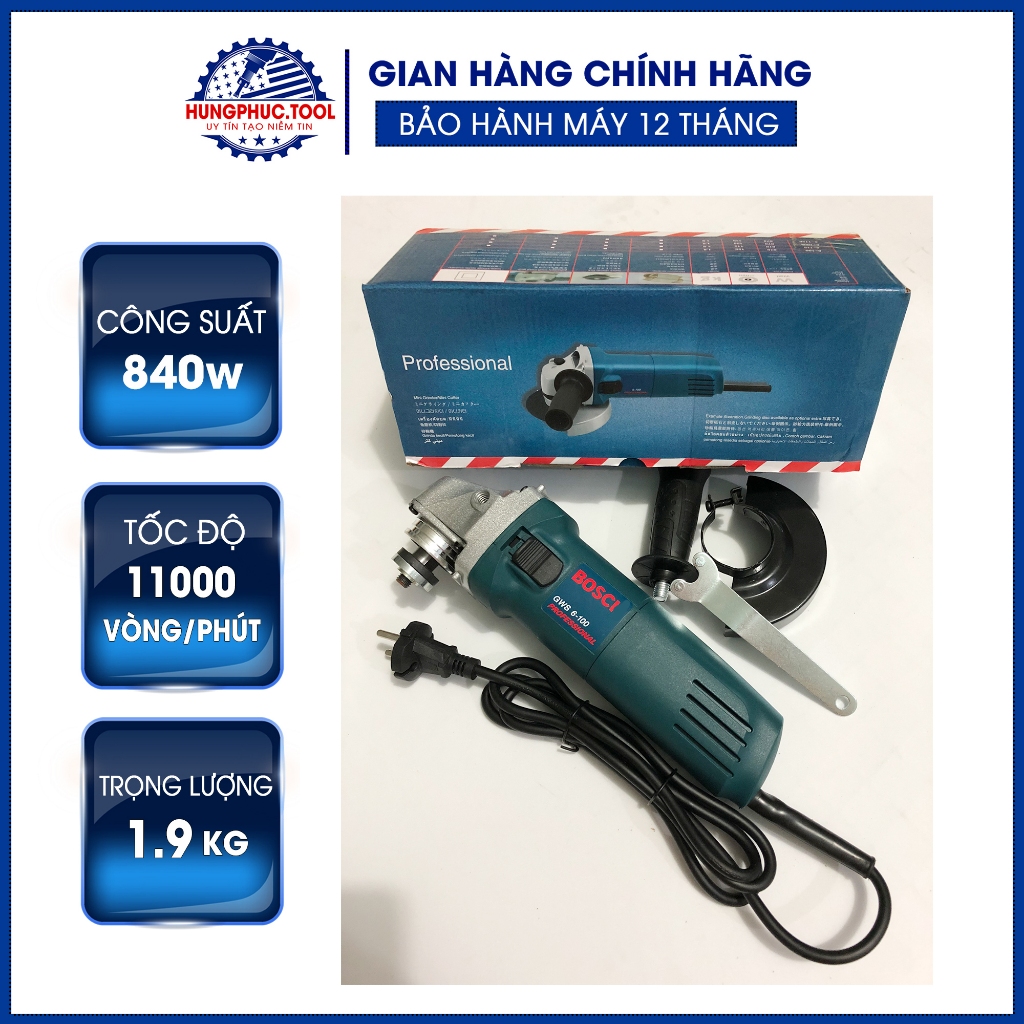 Máy mài, máy cắt cầm tay BOSH công suất lớn 840w, công tắc thân, lõi đồng, Dùng điện 220v. May mai goc bảo hành 6 tháng