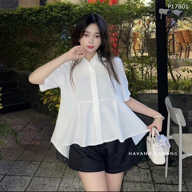 ÁO SƠ MI CỘC TAY DÁNG XOÈ SỈ