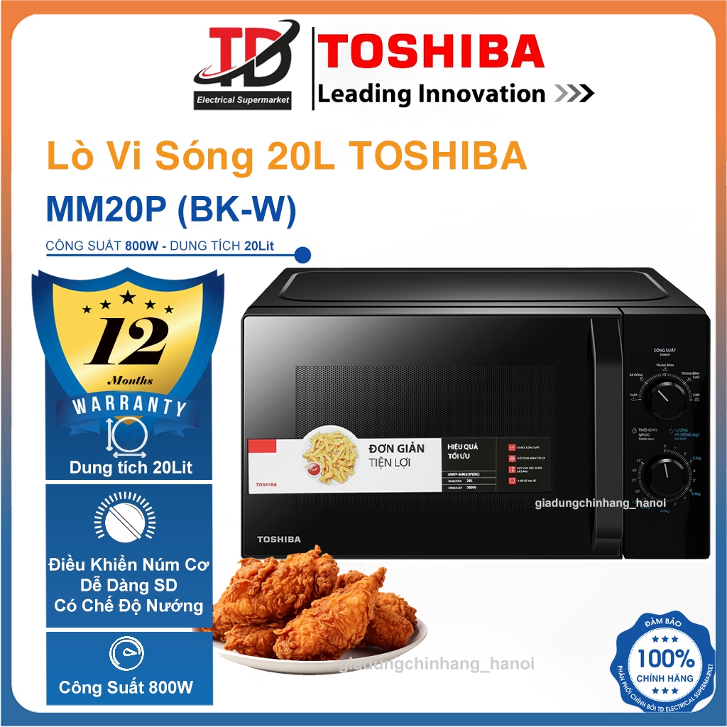 Lò Vi Sóng Toshiba MW2-MM20P, 20Lit - 700w, Núm Cơ Dễ Sử Dụng, Hàng Chính Hãng