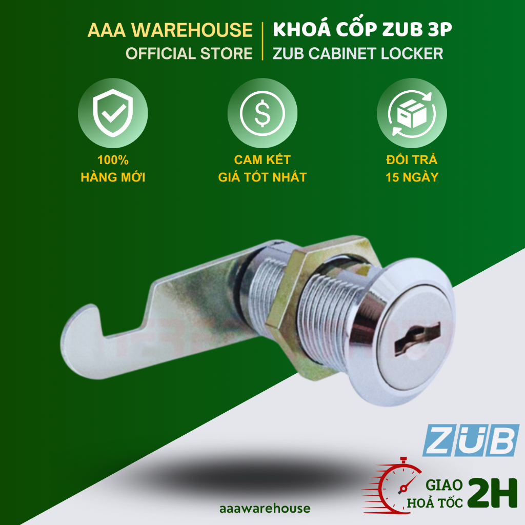 [ZUB] Khoá tủ, Khoá cốp 3P ZUB (Khoá cốp 3 phân zub)