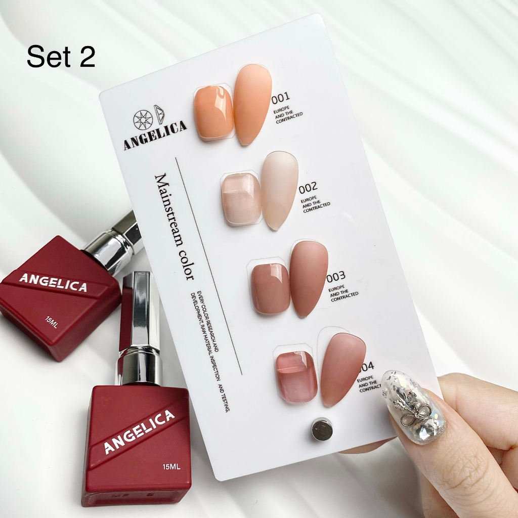 Set 4 màu sơn gel thạch nhũ flash hồng, đỏ, đen, nâu siêu sáng đủ màu kèm bảng trắng ANGELICA PVN