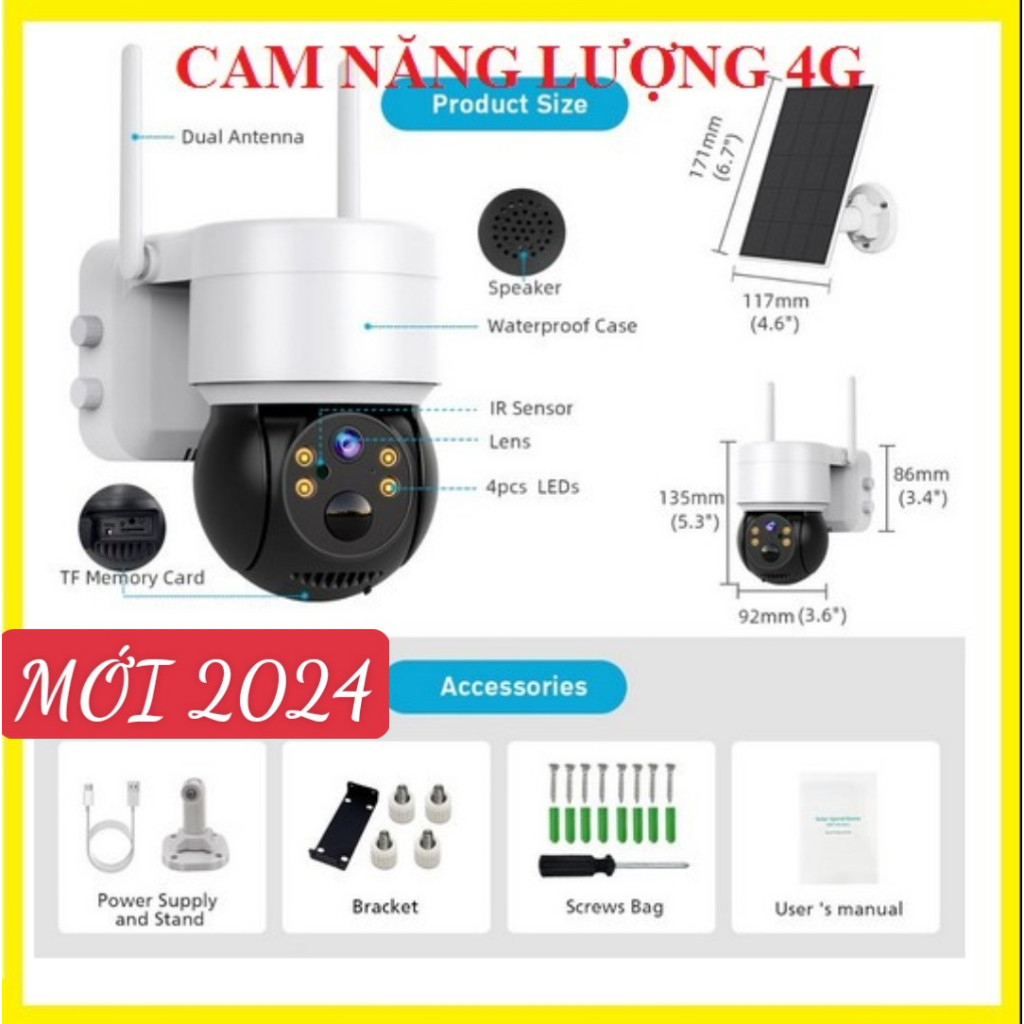 Camera năng lượng mặt trời 4g ICSEE quan sát 4K bên ngoài, năng lượng mặt trời, không dùng điện, có pin APP iCSee