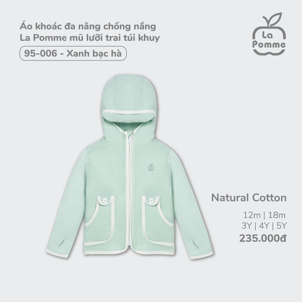 Aó khoác La Pomme Bamboo cotton khoác gió 2 lớp cao cấp thoáng mát chống nắng tốt cho bé trai bé gái 95004 95006 95007