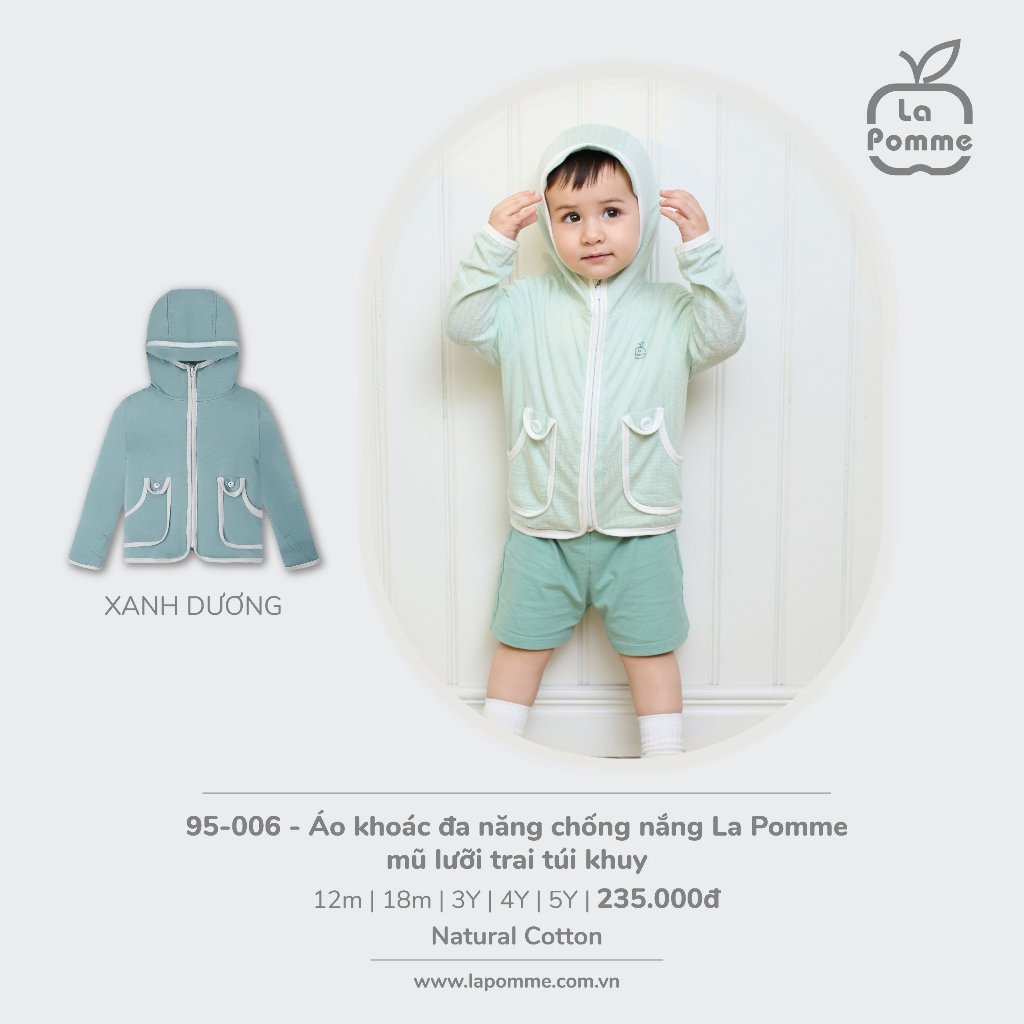 Aó khoác La Pomme Bamboo cotton khoác gió 2 lớp cao cấp thoáng mát chống nắng tốt cho bé trai bé gái 95004 95006 95007