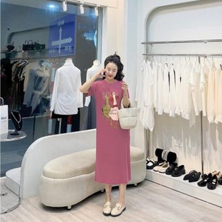  Váy thun dáng dài đầm suông bầu chất cotton Gemmy Shop in hình Vịt nơ 