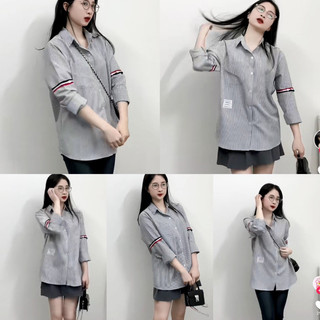 Áo sơ mi quốc dân sọc 2 viền tay dài form rộng khoác ngoài