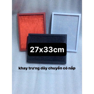 Khay nhung lớn có nắp, trưng bày dây chuyền, đông hồ, lắc 27x33cm