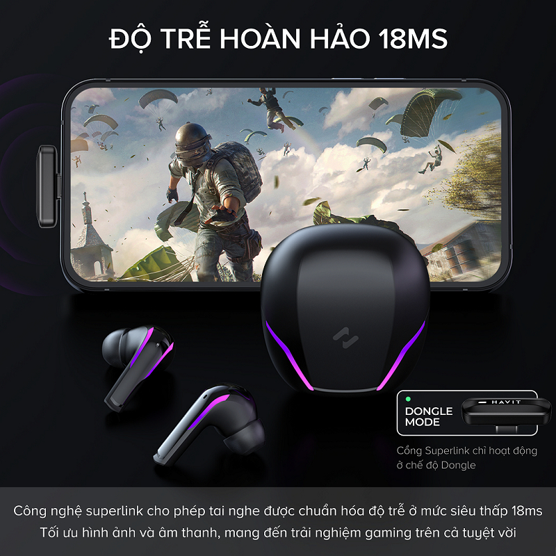 Tai nghe Gaming HAVIT TW970, Bluetooth 5.3, Dongle Mode 18ms , Nghe Đến 24H - Chính Hãng Dizigear | BigBuy360 - bigbuy360.vn
