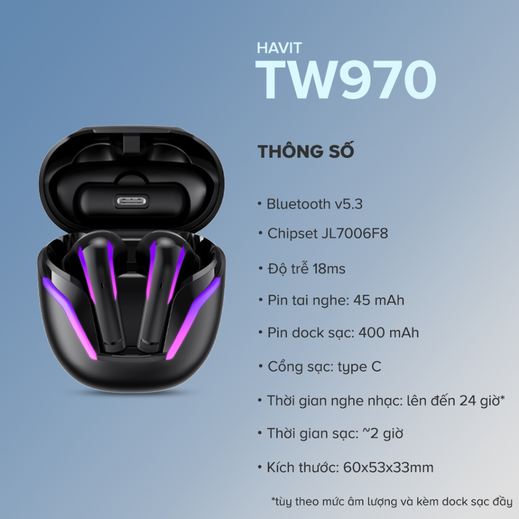 Tai nghe Gaming HAVIT TW970, Bluetooth 5.3, Dongle Mode 18ms , Nghe Đến 24H - Chính Hãng Dizigear | BigBuy360 - bigbuy360.vn
