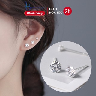Bông tai bạc nữ S925 nụ đá nhiều size lấp lánh nhỏ xinh đính đá zircon đơn giản cá tính XB-B48 - Bảo Ngọc Jewelry