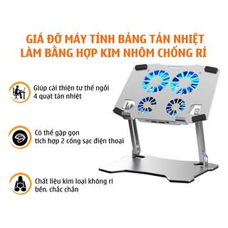 Giá Đỡ Laptop Máy Tính Bảng X16 Bằng Hợp Kim Nhôm 4 Quạt Tản Nhiệt, Hạ Nhiệt Nhanh Chóng Bảo Vệ Bằng Lớp Silicone