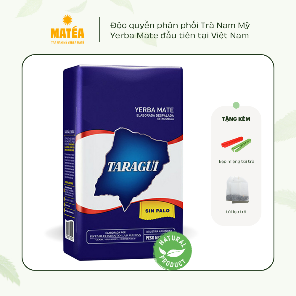 Trà Yerba Mate TARAGUI Sin Palo 500gr - Dòng Nguyên Bản - Trà Nam Mỹ - Tặng kẹp trà + túi lọc