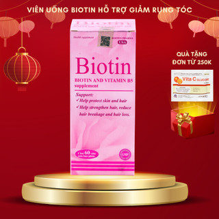 Viên uống Biotin bổ sung Biotin và Vitamin B5 giúp giảm rụng tóc, bảo vệ da, chắc móng (Hộp 60 viên)