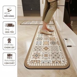Bộ 2 thảm lau chân 3D, thảm bếp BALI chùi chân dạng sóng, thảm nhà bếp nhà tắm