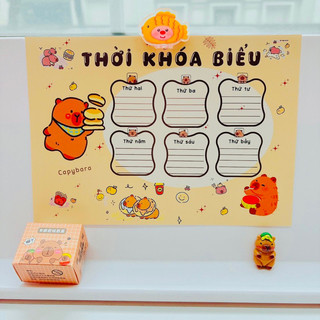 Set 3/6 tờ thời khoá biểu Capybara, Loopy, Chikawa, Panda dễ thương