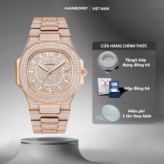 Đồng hồ nam hanboro 8025 full đá size 40mm | tặng kèm bóp đựng đồng hồ