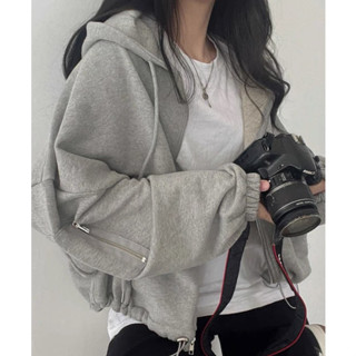 Áo hoodie nữ dáng ngắn - N005 - Áo khóa hoodie nữ croptop có dây rút phía dưới